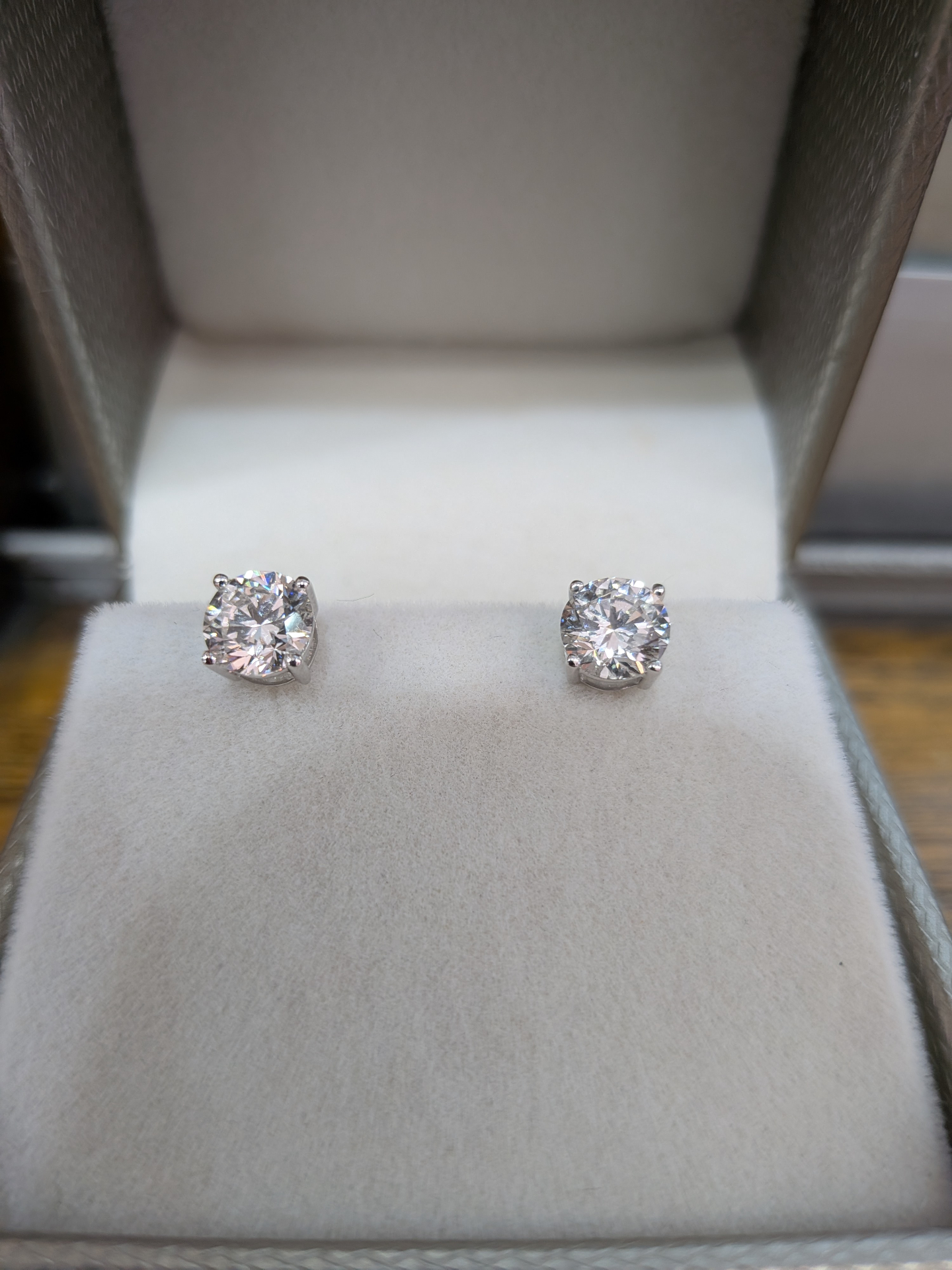 Mara 2.07ct lab-grown diamond stud earrings in 10k white gold, four-claw setting