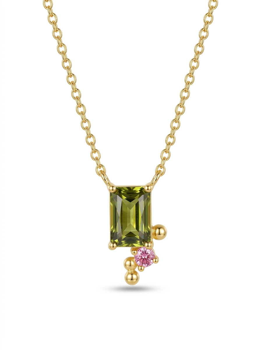 Verdure · Emerald-Cut Peridot & Pink CZ