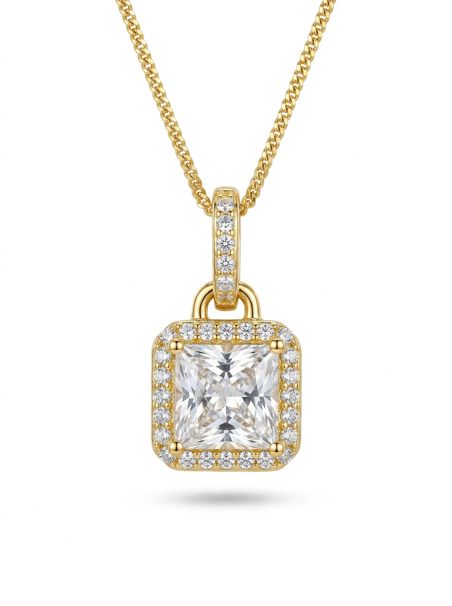 Régence · Princess-Cut CZ Halo Pendant