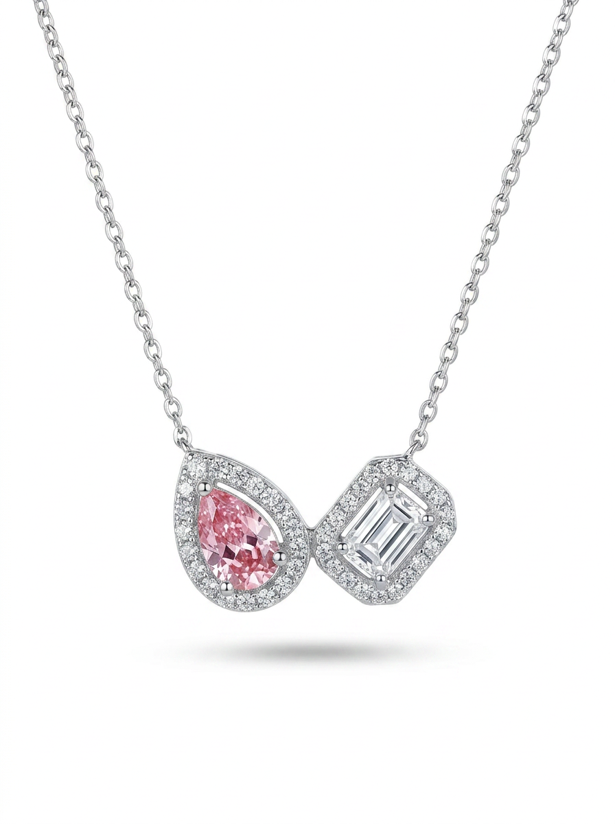 Toi & Moi · Pink Pear & Clear Emerald-Cut Halos
